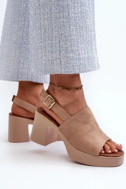 Damskie Sandały Z Eko Zamszu Na Platformie I Obcasie Beżowe Vatle