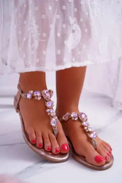 Damskie Sandały z kamieniami Różowe Złoto Tenese