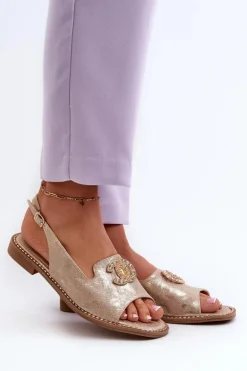 Damskie Sandały Z Ozdobą S.Barski KV27-049 Złote