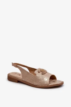 Damskie Sandały Z Ozdobą S.Barski KV27-049 Złote