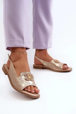 Damskie Sandały Z Ozdobą S.Barski KV27-049 Złote