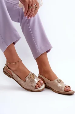 Damskie Sandały Z Ozdobą S.Barski KV27-049 Złote