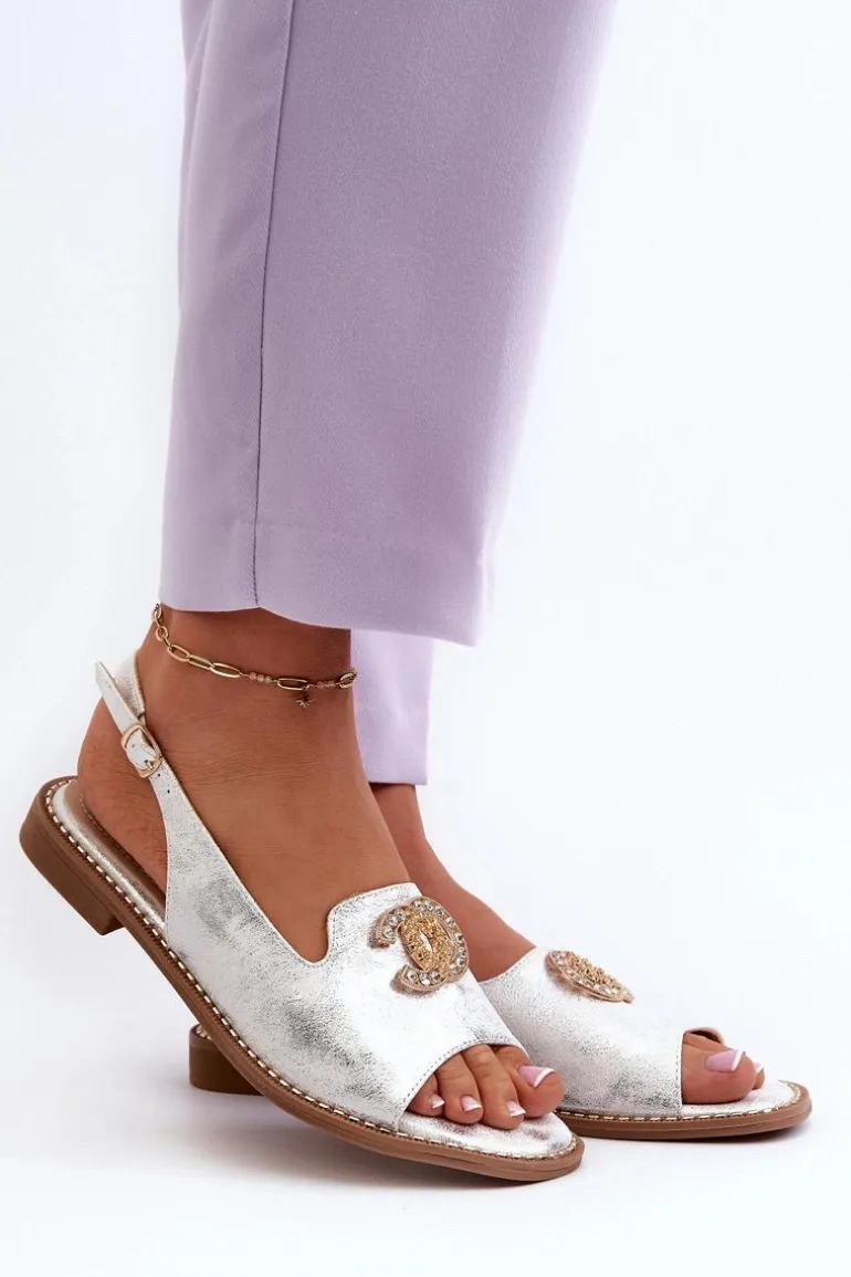 Damskie Sandały Z Ozdobą S.Barski KV27-049 Srebrne