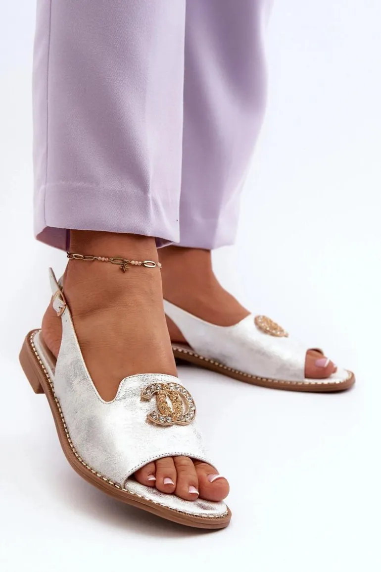 Damskie Sandały Z Ozdobą S.Barski KV27-049 Srebrne