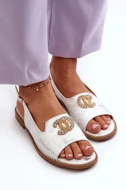 Damskie Sandały Z Ozdobą S.Barski KV27-049 Srebrne