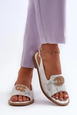 Damskie Sandały Z Ozdobą S.Barski KV27-049 Srebrne