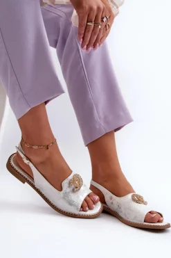 Damskie Sandały Z Ozdobą S.Barski KV27-049 Srebrne