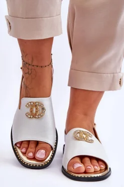 Damskie Sandały Z Ozdobą S.Barski KV-2775-49 Srebrne