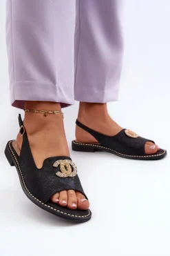 Damskie Sandały Z Ozdobą S.Barski KV27-049 Czarne