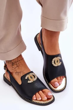 Damskie Sandały Z Ozdobą S.Barski KV-2775-49 Czarne