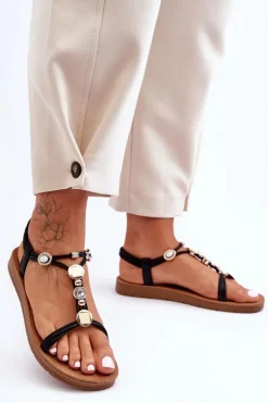 Damskie Sandały z Ozdobami Czarne Kushi