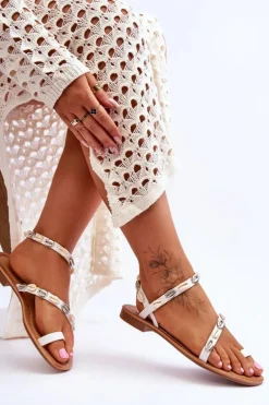 Damskie Sandały Z Ozdobnymi Muszelkami Biało-Beżowe Verdem