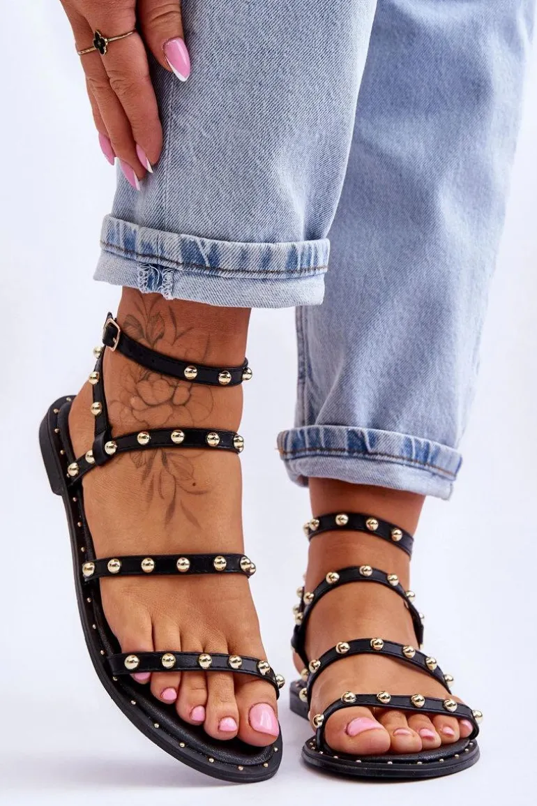 Damskie Sandały Z Ozdobnymi Ćwiekami Czarne Dorothy