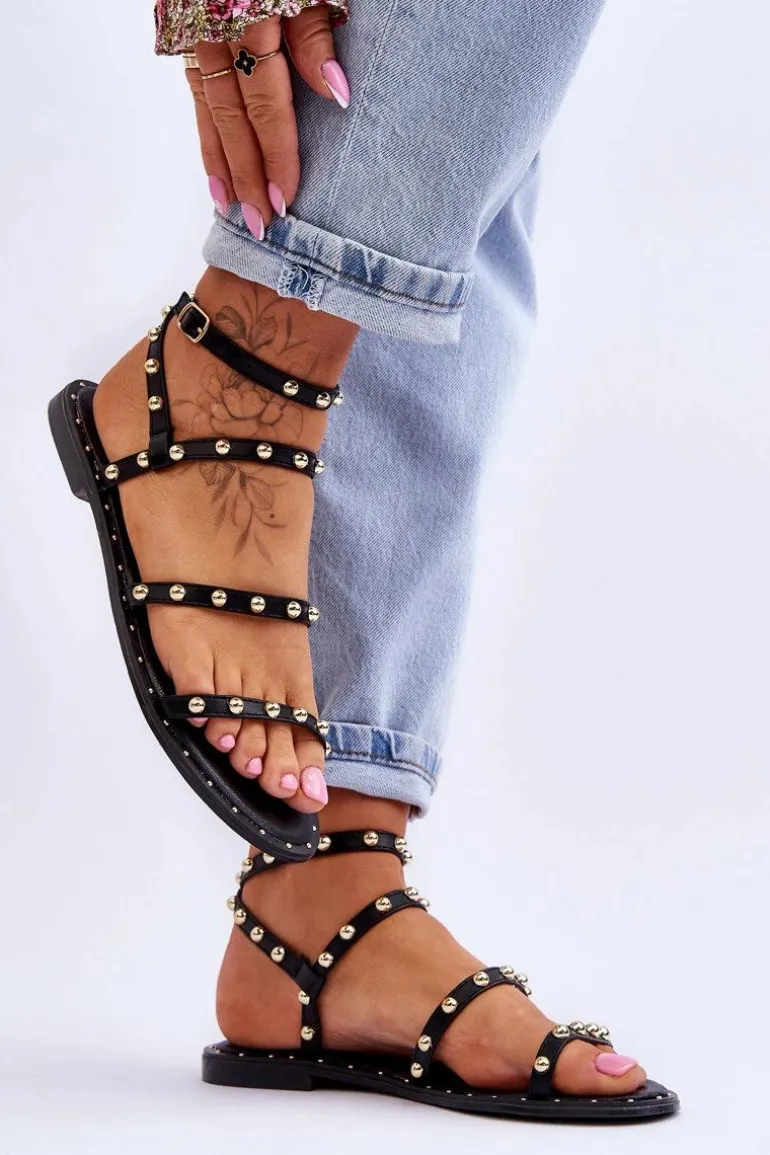 Damskie Sandały Z Ozdobnymi Ćwiekami Czarne Dorothy