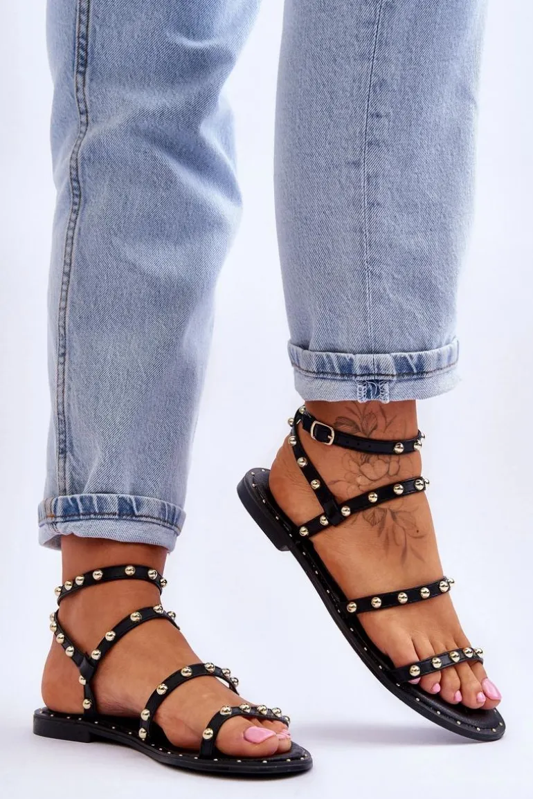 Damskie Sandały Z Ozdobnymi Ćwiekami Czarne Dorothy