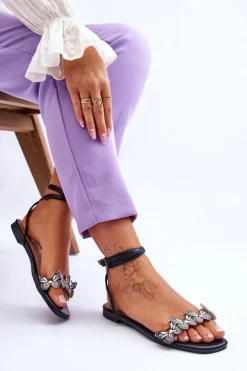 Damskie Sandały Z Ozdobnymi Motylami Czarne Jeane