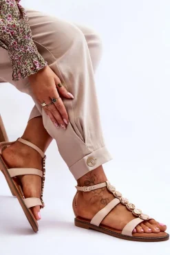 Damskie Sandały Z Ozdobnym Paskiem Beżowe Rochelle