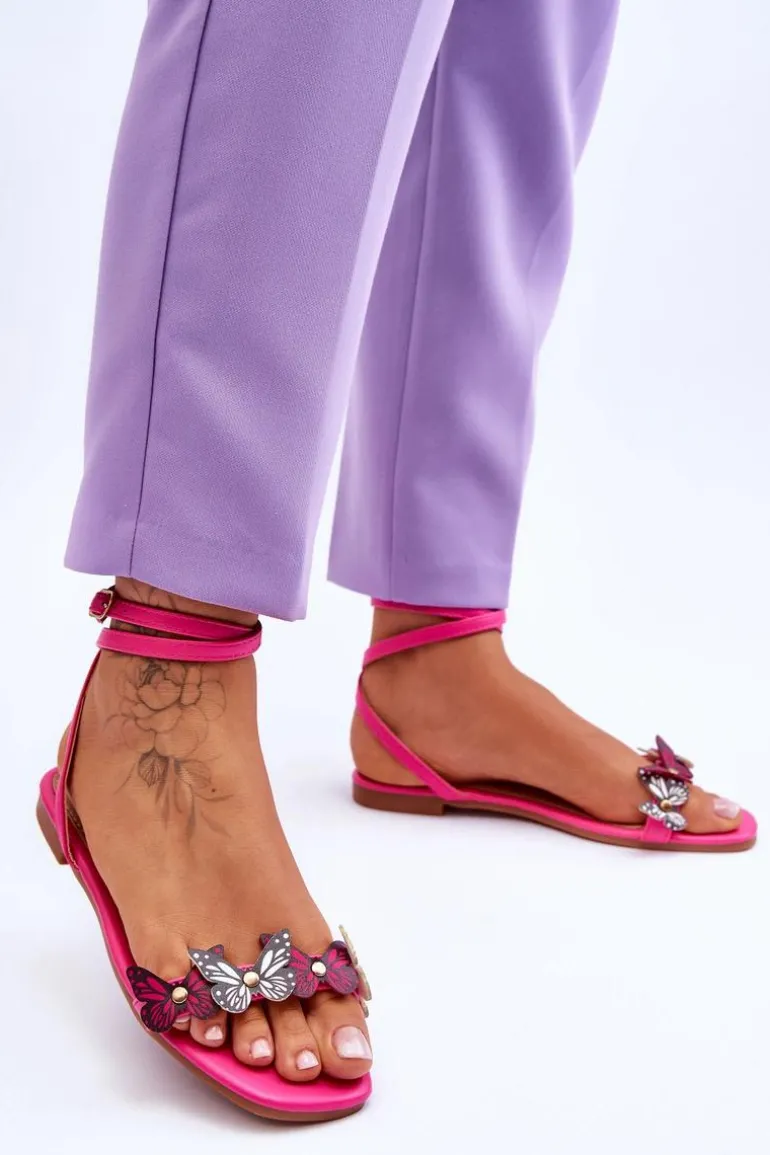 Damskie Sandały Z Ozdobnymi Motylami Fuksja Jeane