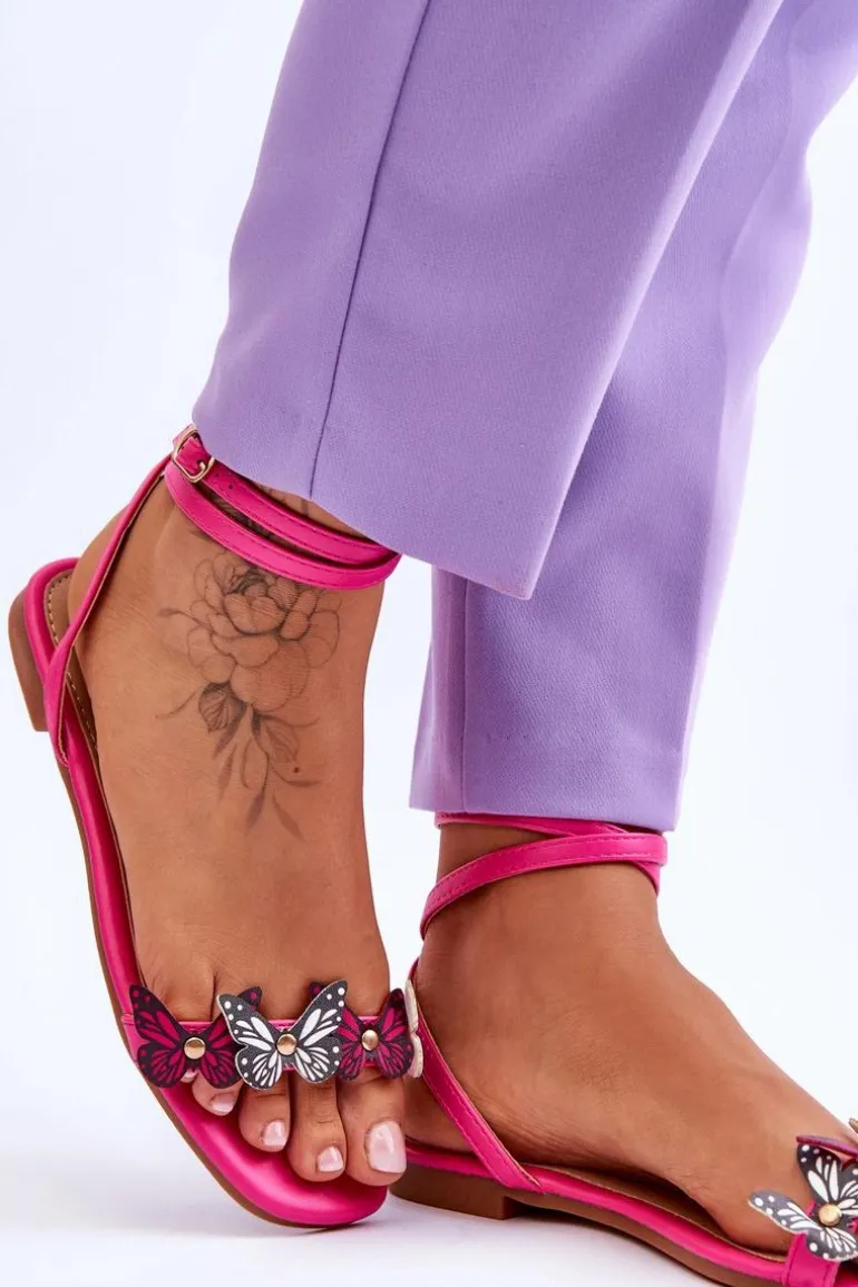 Damskie Sandały Z Ozdobnymi Motylami Fuksja Jeane