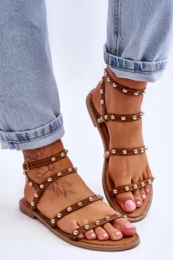 Damskie Sandały Z Ozdobnymi Ćwiekami Brązowe Dorothy