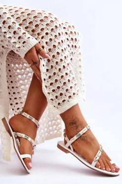 Damskie Sandały Z Ozdobnymi Muszelkami Białe Verdem