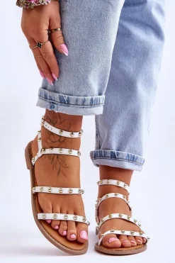 Damskie Sandały Z Ozdobnymi Ćwiekami Białe Dorothy