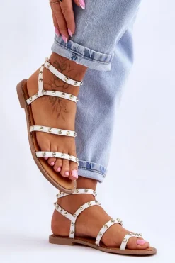 Damskie Sandały Z Ozdobnymi Ćwiekami Białe Dorothy