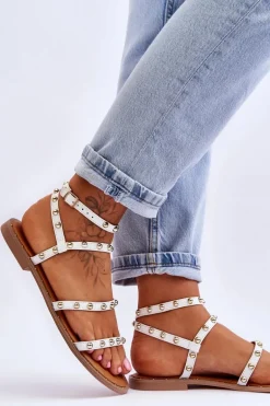 Damskie Sandały Z Ozdobnymi Ćwiekami Białe Dorothy