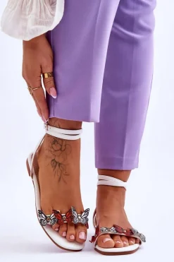 Damskie Sandały Z Ozdobnymi Motylami Białe Jeane