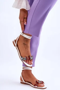 Damskie Sandały Z Ozdobnymi Motylami Białe Jeane