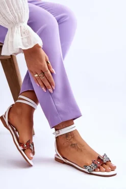 Damskie Sandały Z Ozdobnymi Motylami Białe Jeane