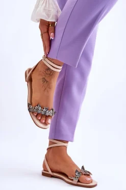 Damskie Sandały Z Ozdobnymi Motylami Beżowe Jeane