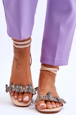 Damskie Sandały Z Ozdobnymi Motylami Beżowe Jeane