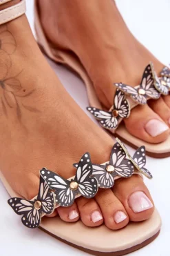 Damskie Sandały Z Ozdobnymi Motylami Beżowe Jeane