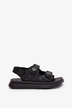 Damskie Sandały Z Ozdobnymi Detalami Na Rzepy Czarne Zoliner