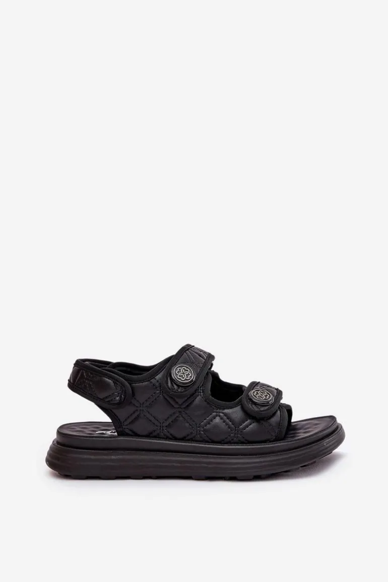 Damskie Sandały Z Ozdobnymi Detalami Na Rzepy Czarne Zoliner