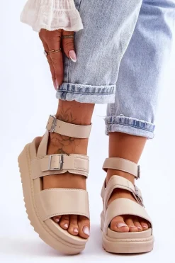 Damskie Sandały Z Paskiem Beżowe Hever