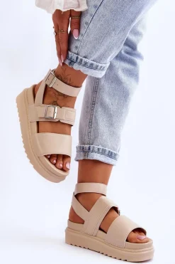 Damskie Sandały Z Paskiem Beżowe Hever