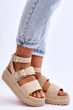 Damskie Sandały Z Paskiem Beżowe Hever