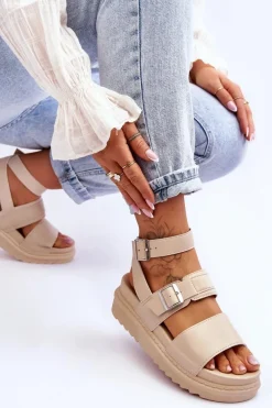 Damskie Sandały Z Paskiem Beżowe Hever