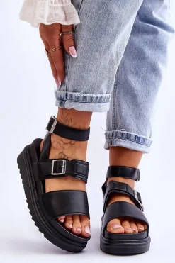 Damskie Sandały Z Paskiem Czarne Hever