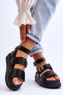 Damskie Sandały Z Paskiem Czarne Hever