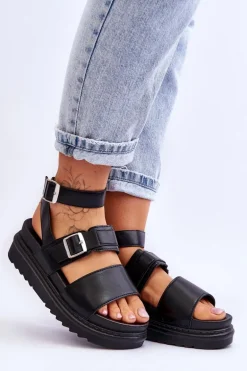 Damskie Sandały Z Paskiem Czarne Hever