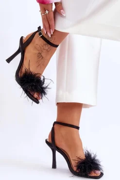 Damskie Sandały Z Piórkami Czarne Tiffany