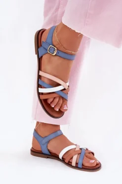 Damskie Sandały Z Przeplatającymi Się Paskami Sergio Leone SK090H Niebieskie