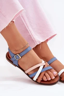 Damskie Sandały Z Przeplatającymi Się Paskami Sergio Leone SK090H Niebieskie