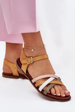 Damskie Sandały Z Przeplatającymi Się Paskami Sergio Leone SK090H Żółte