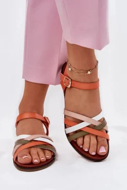 Damskie Sandały Z Przeplatającymi Się Paskami Sergio Leone SK090H Pomarańczowe