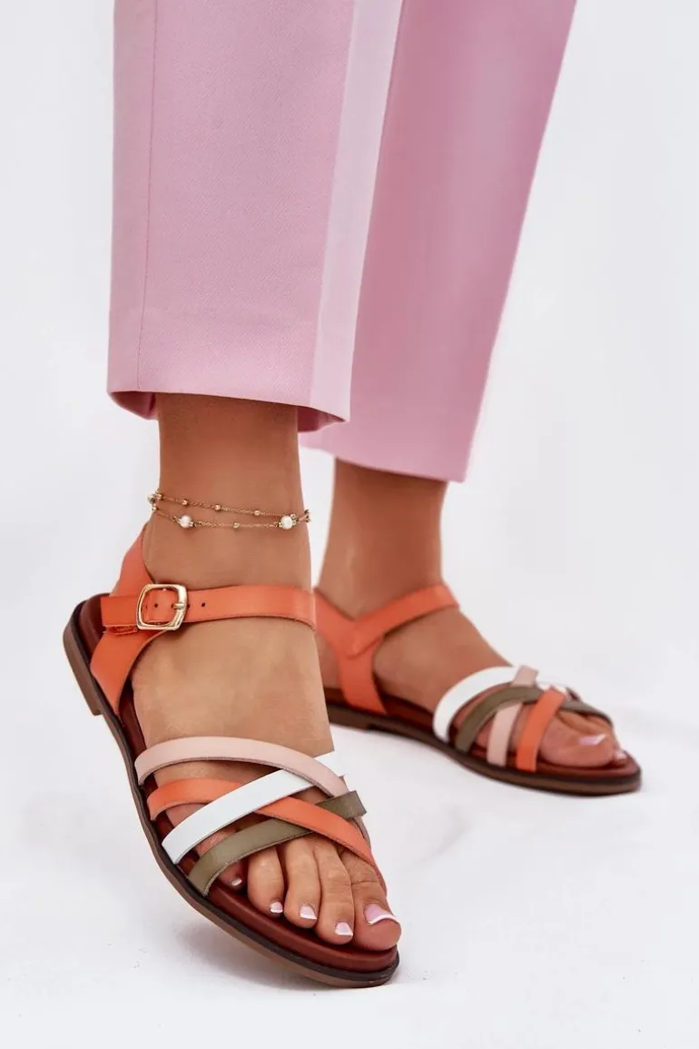 Damskie Sandały Z Przeplatającymi Się Paskami Sergio Leone SK090H Pomarańczowe
