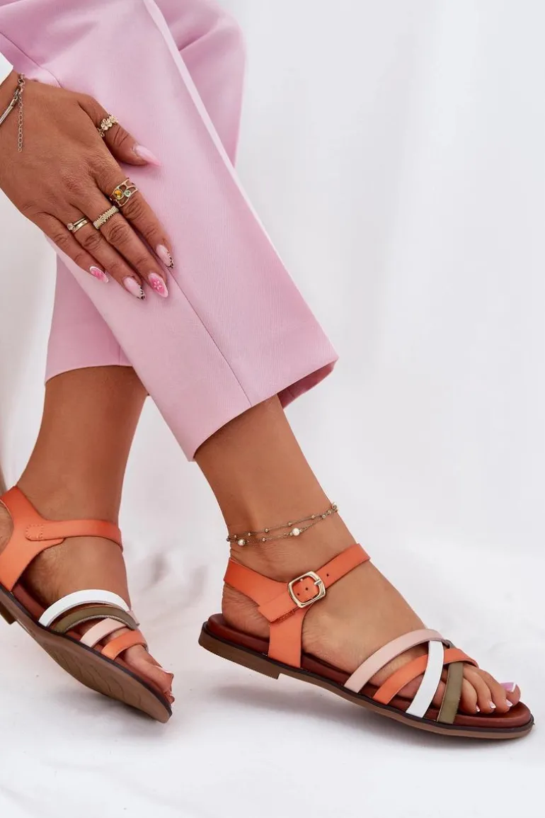 Damskie Sandały Z Przeplatającymi Się Paskami Sergio Leone SK090H Pomarańczowe